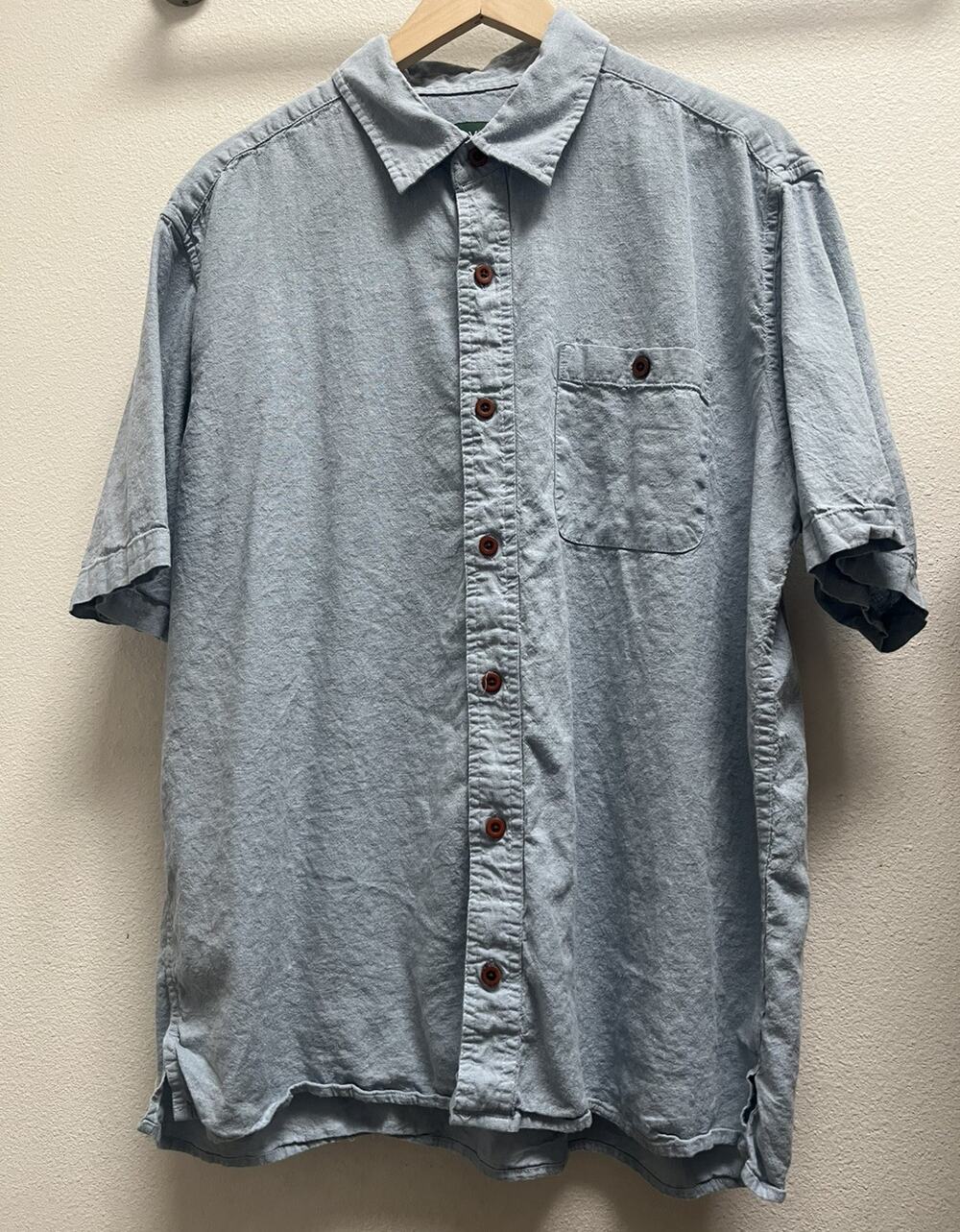 Orvis Hemp Tencel Shirt Men L Classic Fit Blue Short Sleeve Button Down Fishing